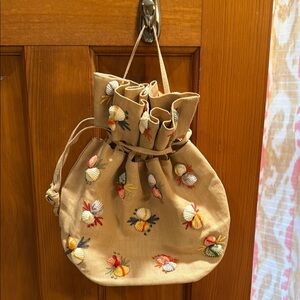 Vintage Seashell Embroidered Tan Handbag
